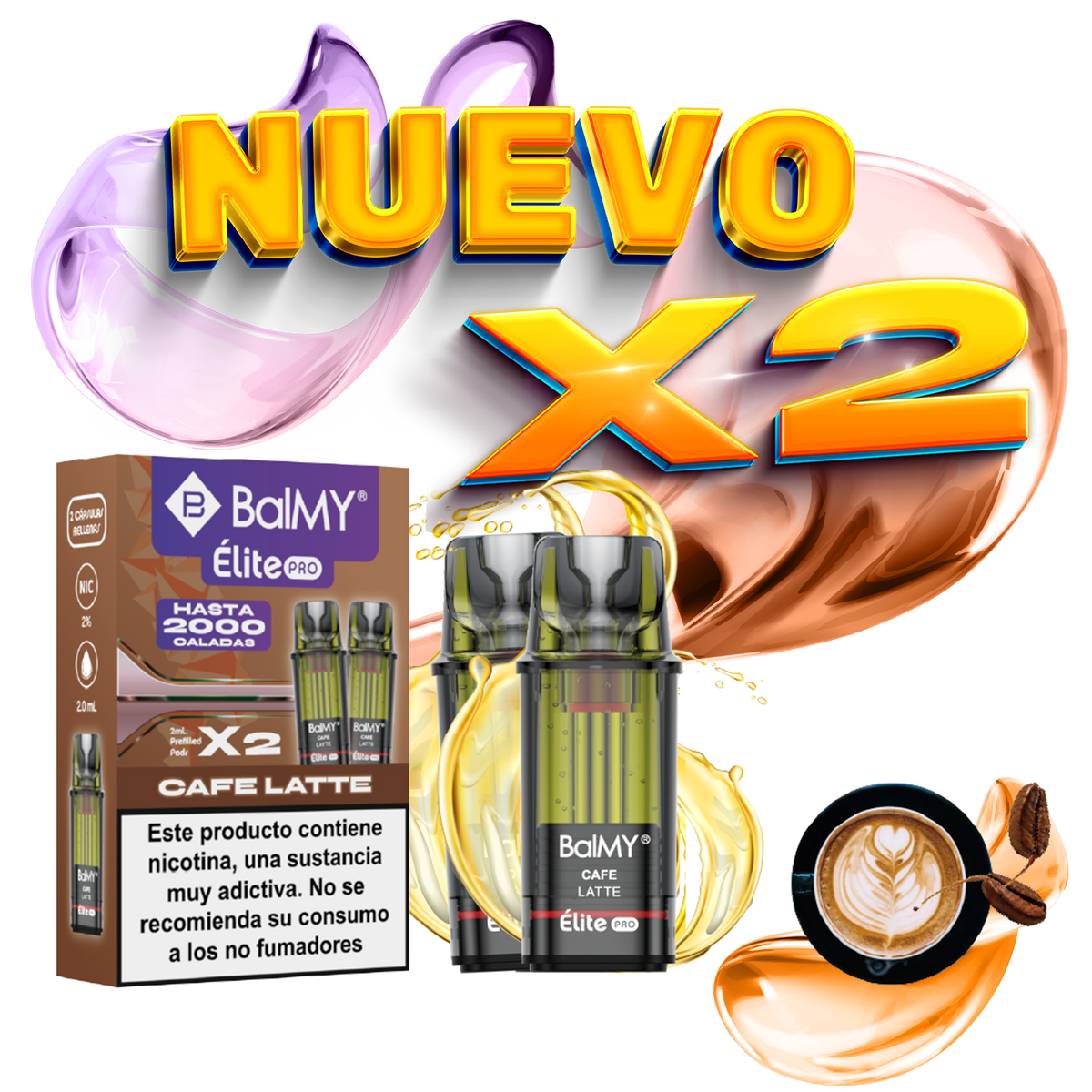 Pack x2 Cápsulas Balmy Elite Pro Café Latte 20mg