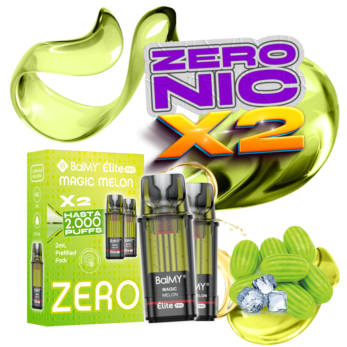 Pack x2 Cápsulas Balmy Elite Pro Magic Melón 0% sin nicotina