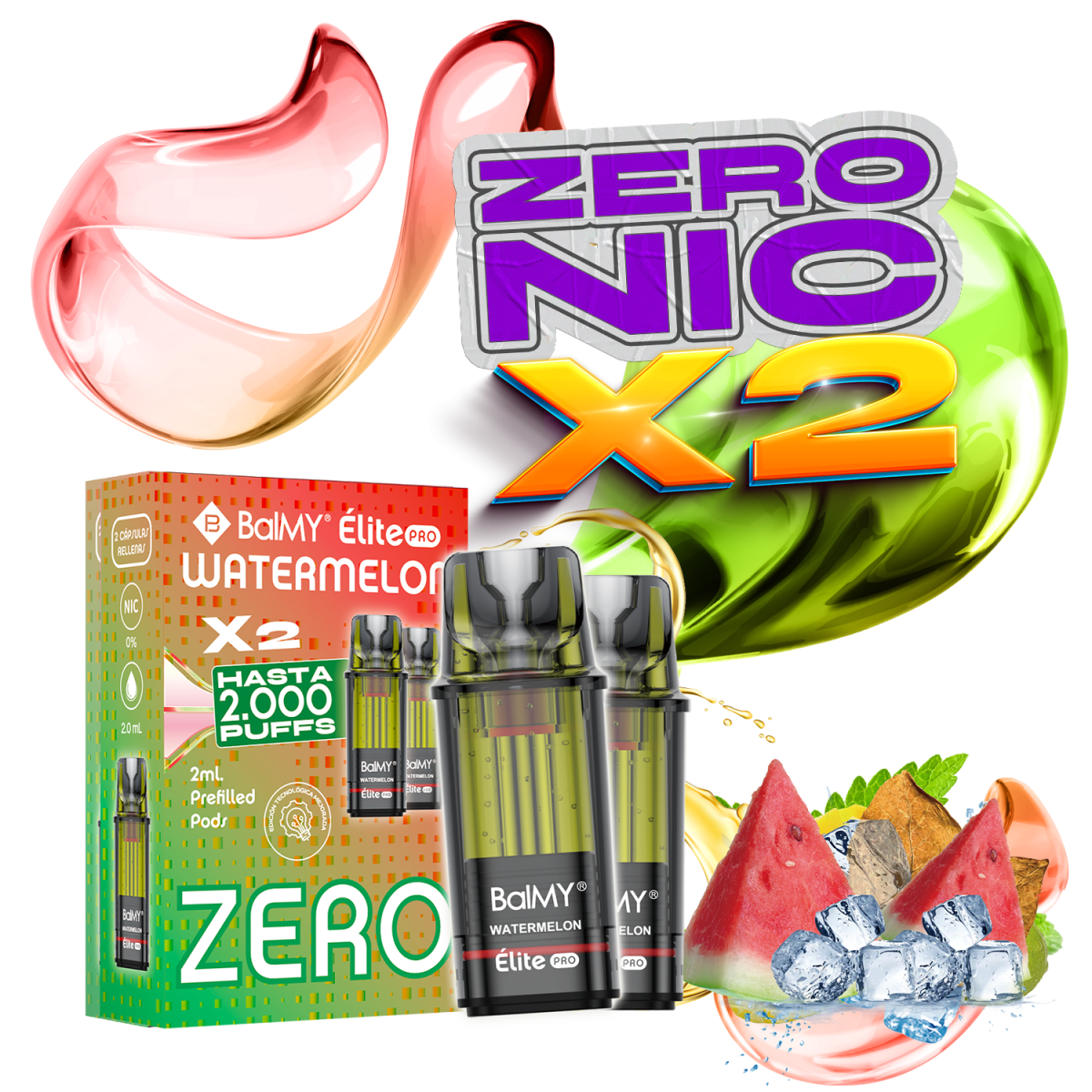 Pack x2 Cápsulas Balmy Elite Pro Sandía 0% sin nicotina