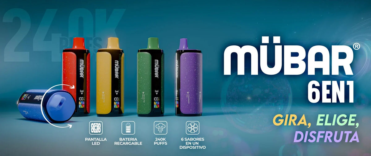 MUBAR 6EN1 240K 0mg vaper recargable 6 sabores en 1