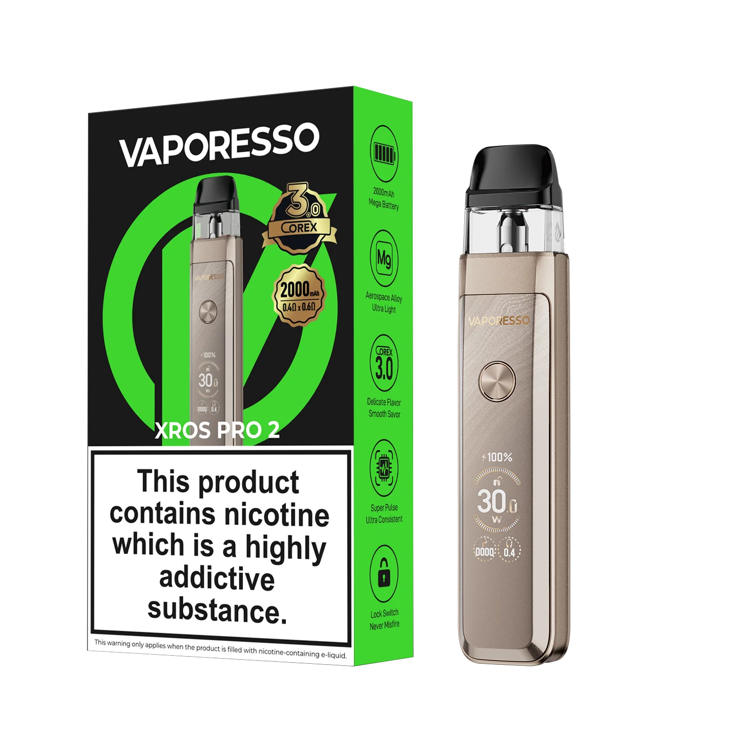 vaporesso xros pro 2 pod kit glitteringgold