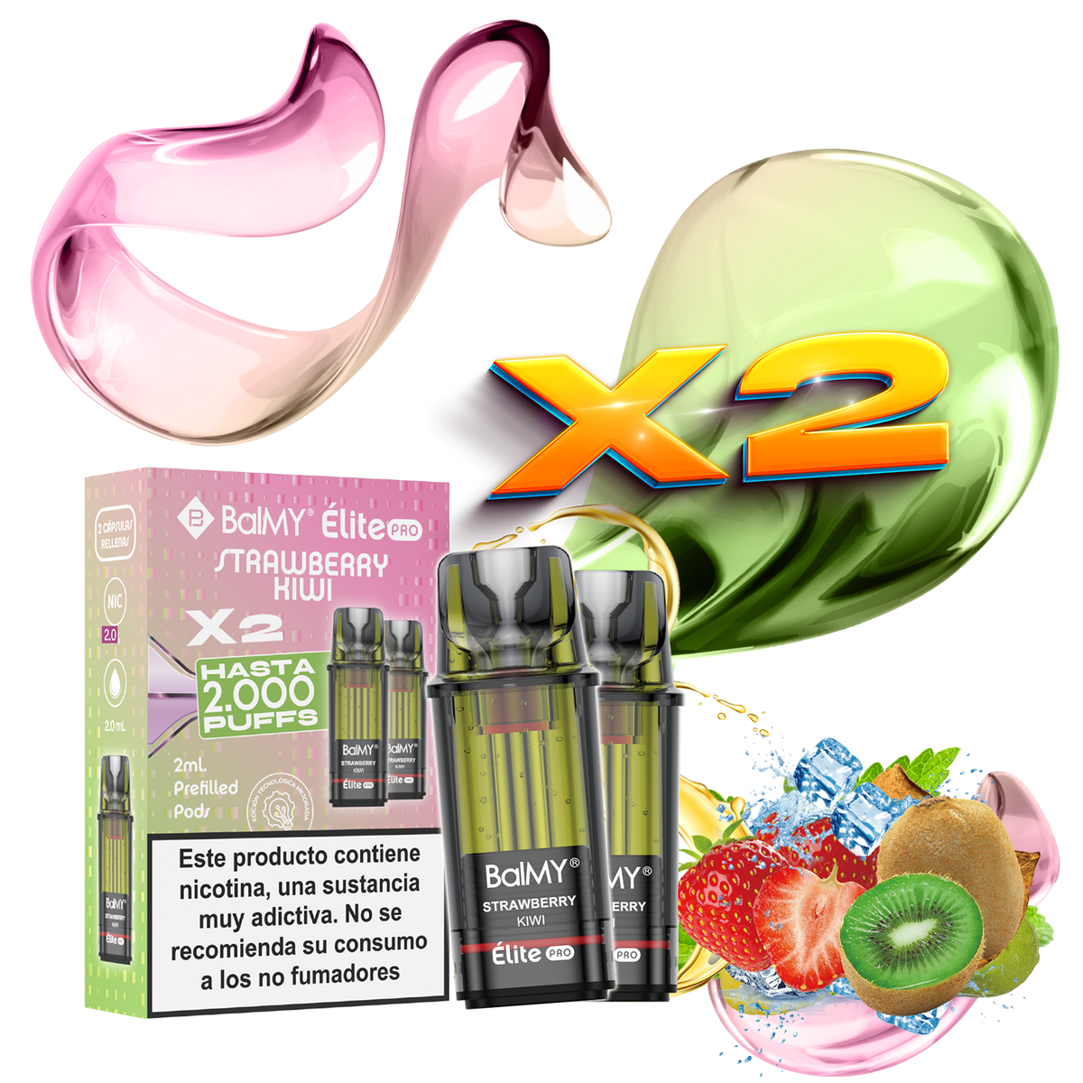 Pack x2 Cápsulas Balmy Elite Pro Fresa Kiwi 20mg