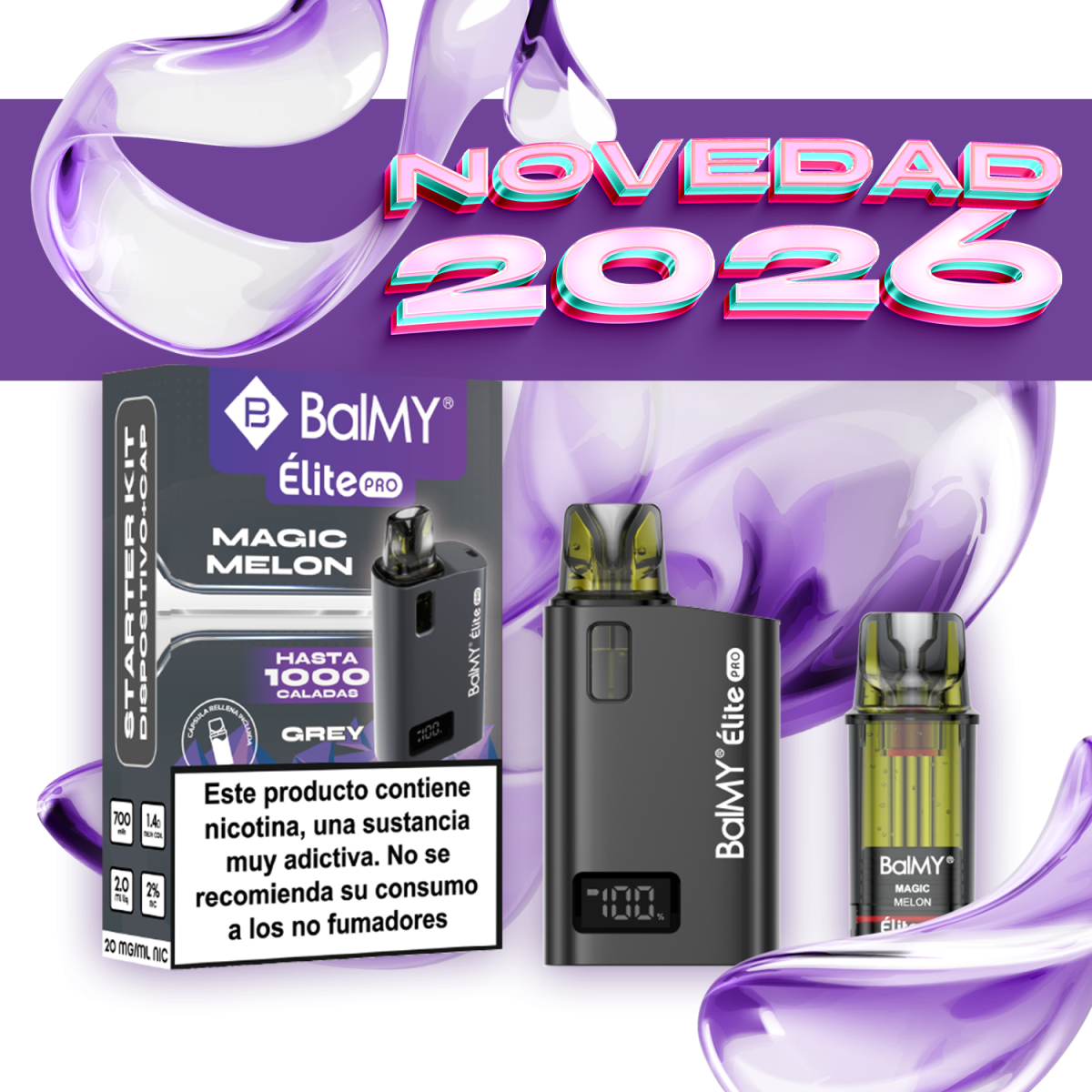 Balmy Elite Pro Starter Kit Grey Magic Melón dispositivo + cápsula